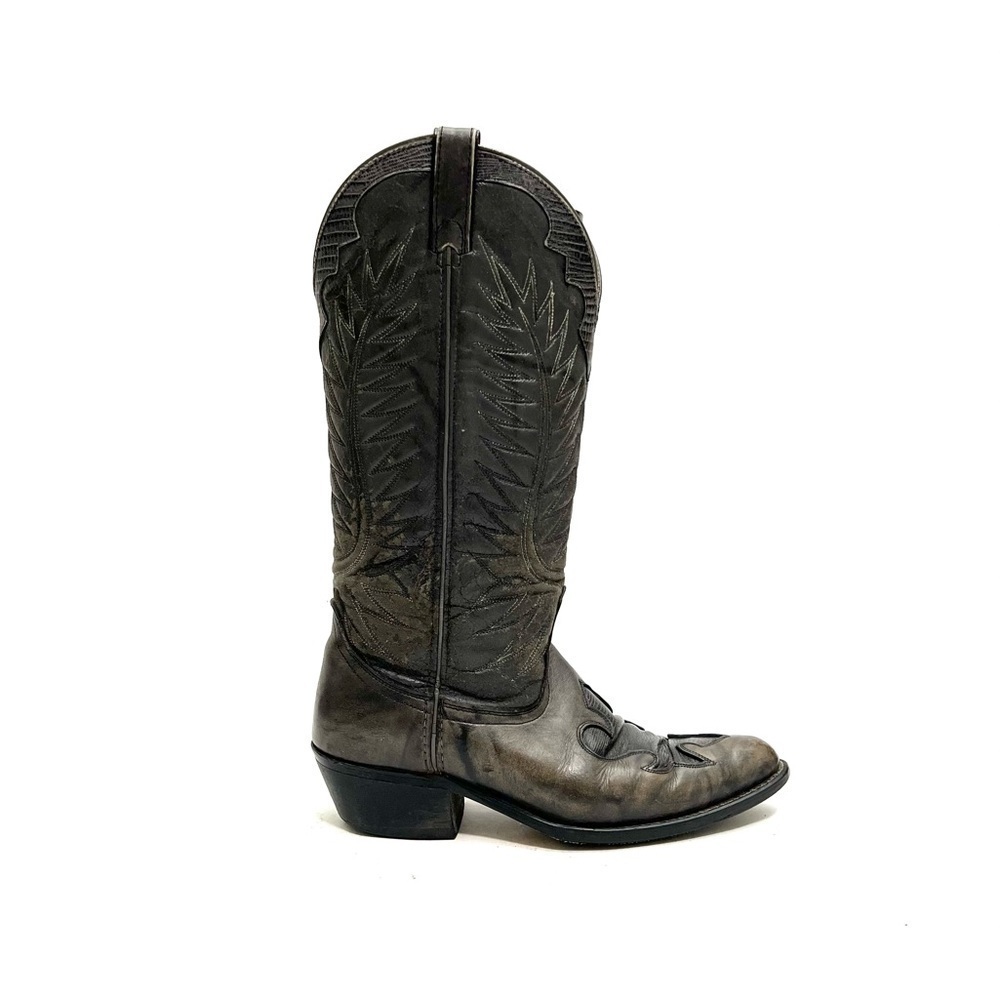 Vintage 1970s men’s rugged gray marbled leather reptile inlay cowboy boots